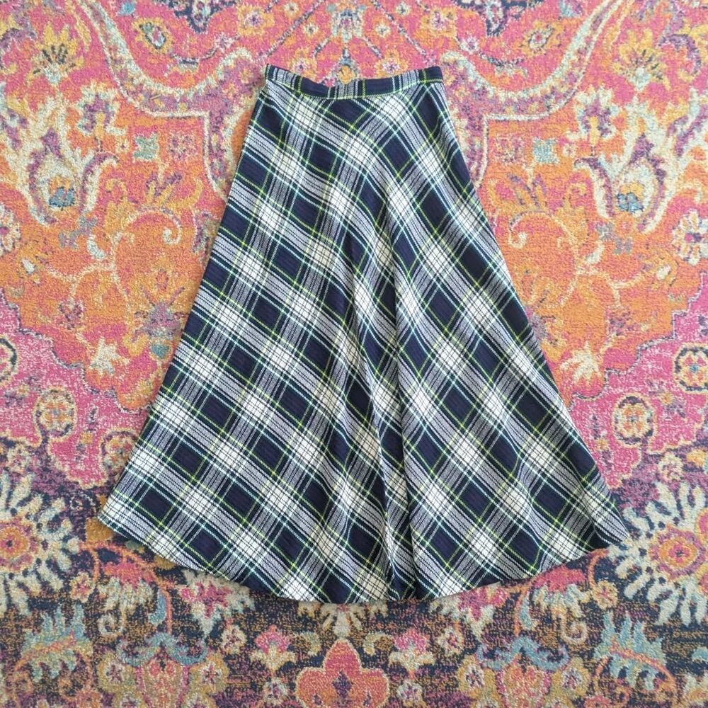 Vintage 70s Plaid Maxi Skirt - Medium